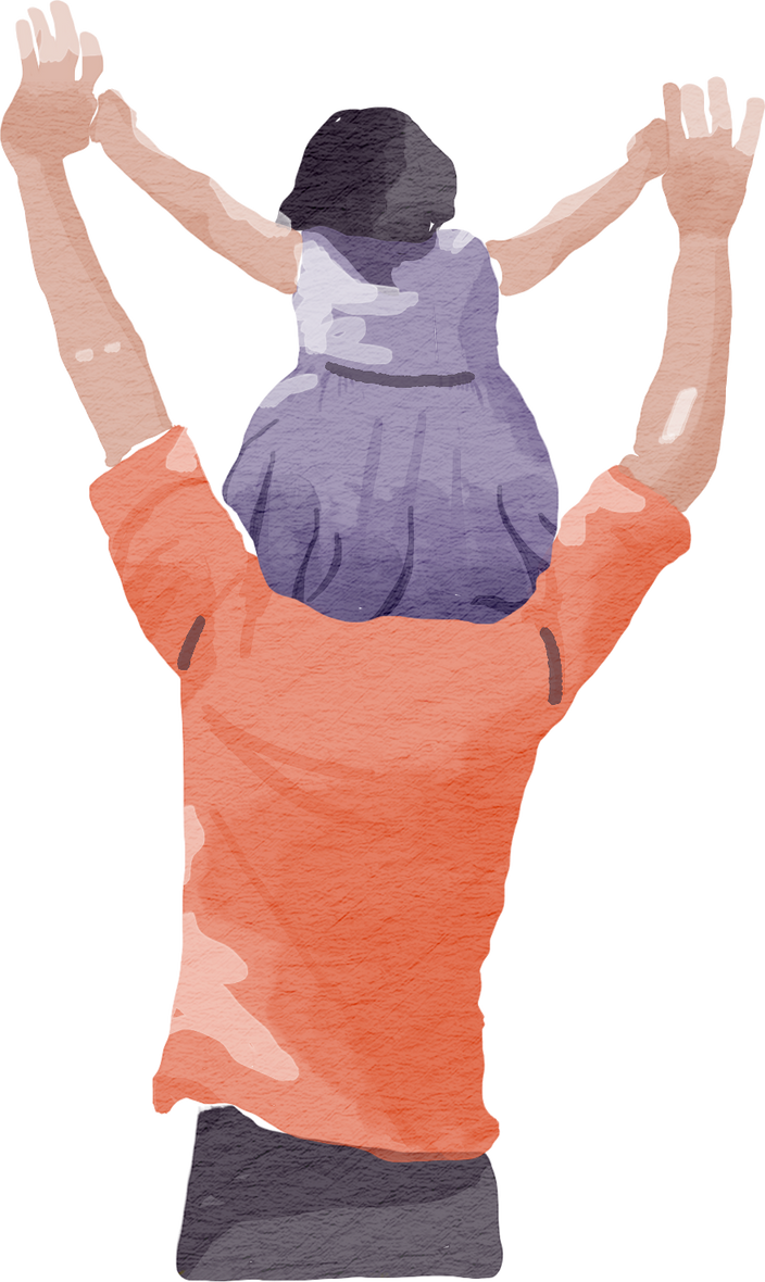 Watercolor Father Carrying His Daughter on His Shoulders